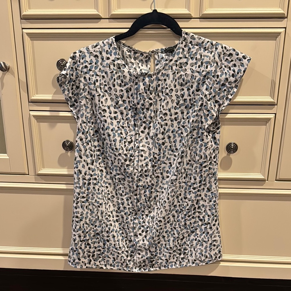 Ann Taylor Blue and Black Patterned Blouse